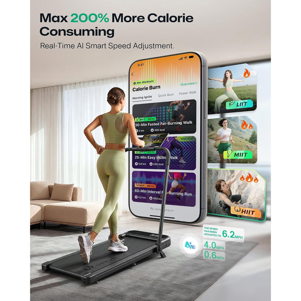 UREVO Strol 2E Pro Smart Walking Pad Treadmill with APP, 12% Incline, Compact Walking Pad with Safety Handle, Plug & Play, Desk Treadmill with LED Display, Walking & Running for Home Office
